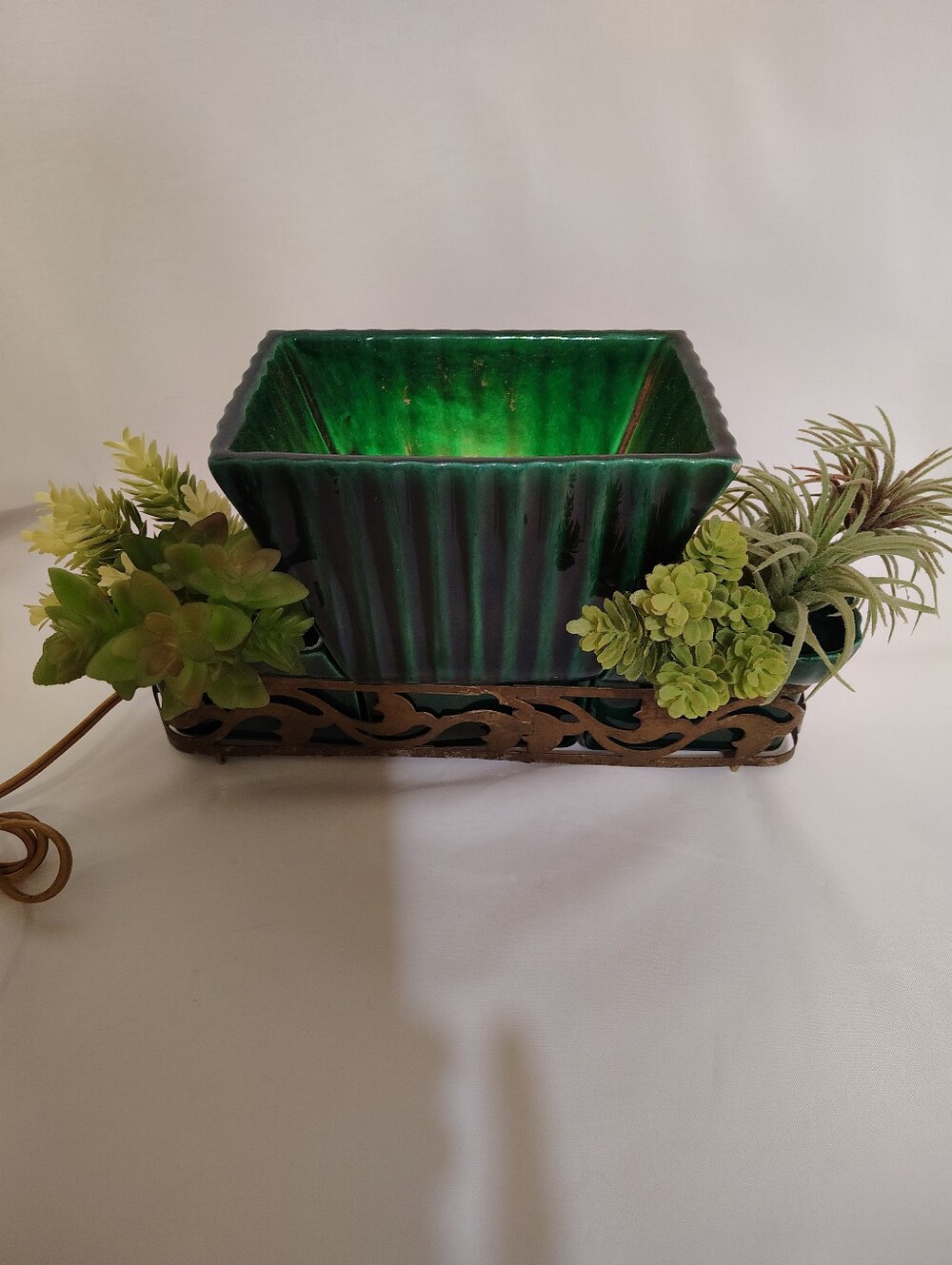 Vintage 1953-Miramar Pacific Pottery/CA TV Lamp/Planter Emerald Green